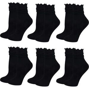 Black Ruffle Socks for Women Casual Cute Cotton Crew Socks Frilly Novelty